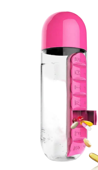Travel-Ready Pill Organizer Water Bottle – 7-Day Medication Storage & Hydration Bottle for On-the-Go